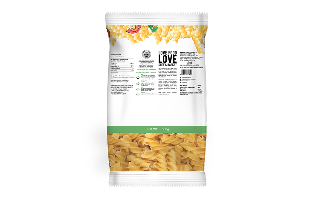 Chef's Basket Durum Wheat Fusilli Pasta   Pack  500 grams